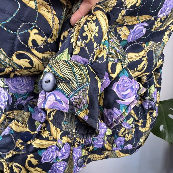 Vintage 90s Silk Novelty Quilted Baroque Floral Bomber Jacket – Anna & Frank L - Picture 7 of 11